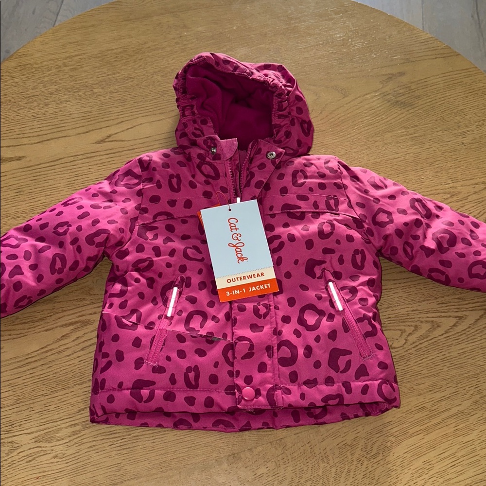 Cat & Jack Fuchsia Leopard Print Hooded 3-1 Jacket size 18 months